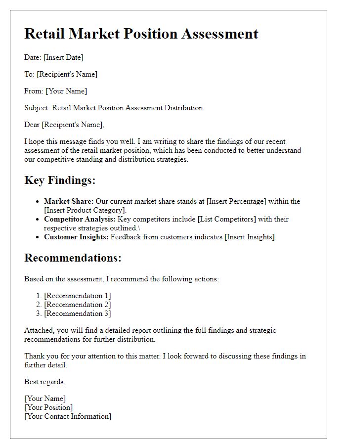 Letter template of retail market position assessment distribution