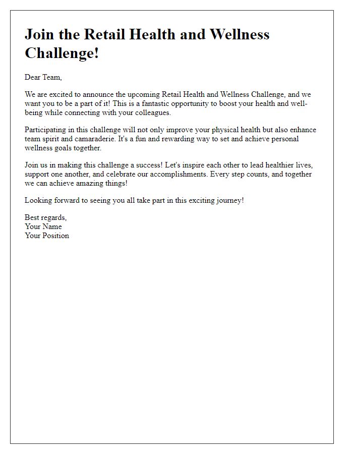 Letter template of encouragement to join the retail health and wellness challenge