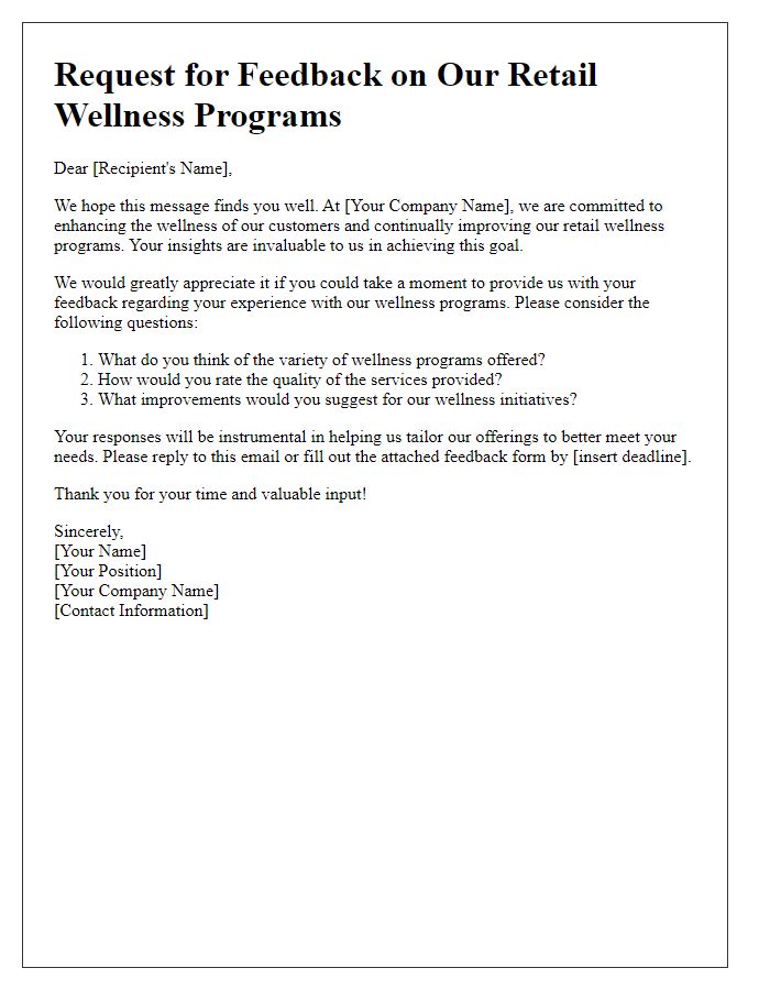 Letter template of feedback request on retail wellness programs