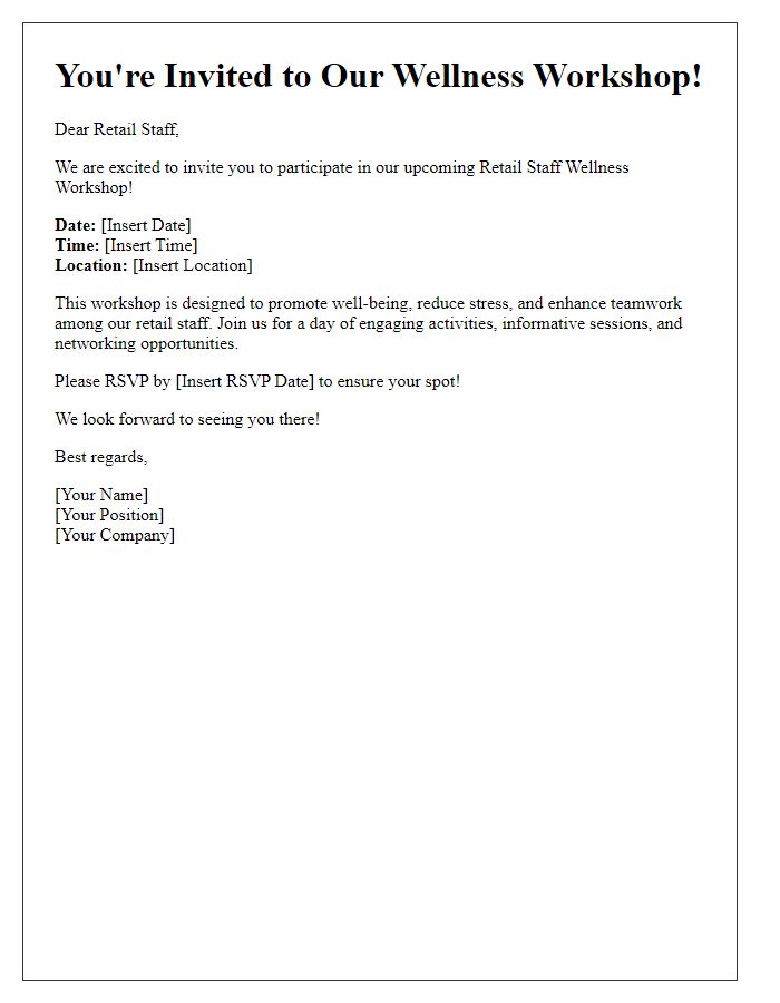 Letter template of invitation to the retail staff wellness workshop