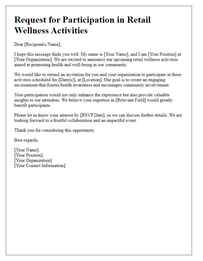 Letter template of participation request for retail wellness activities