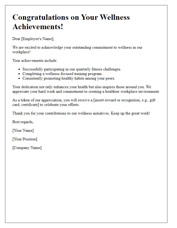 Letter template of wellness achievements and recognition for retail employees