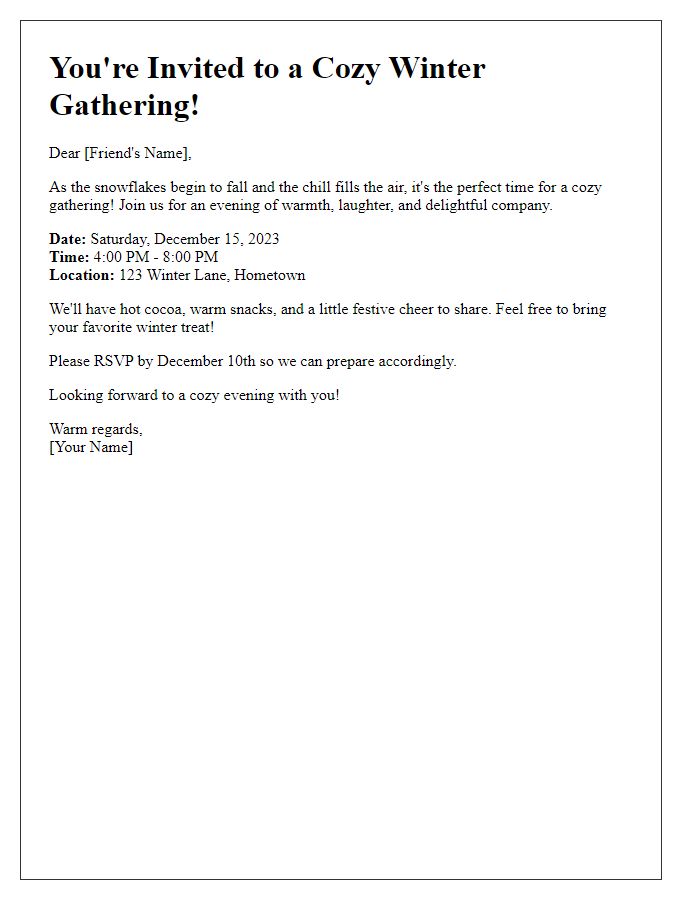 Letter template of cozy winter gathering invitation