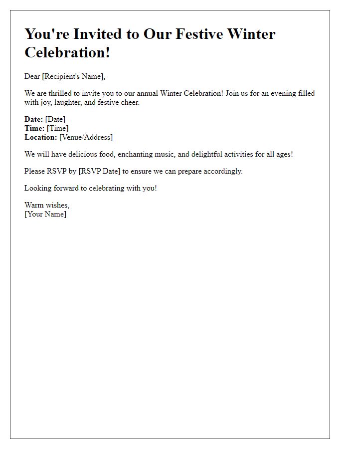 Letter template of festive winter celebration invitation