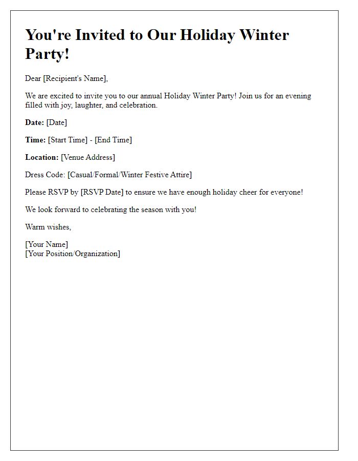 Letter template of holiday winter party invitation