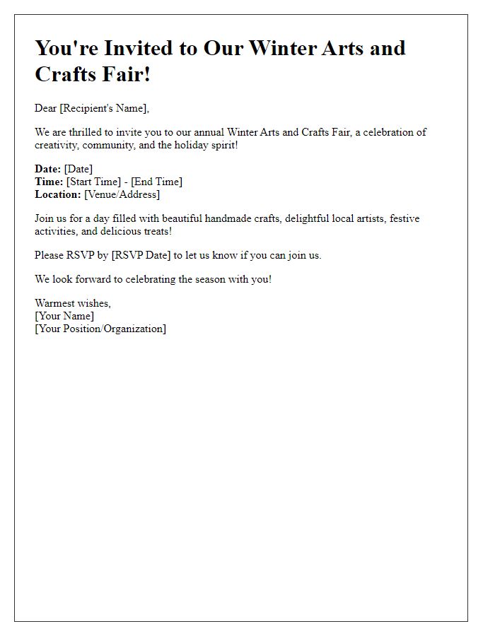 Letter template of winter arts and crafts fair invitation