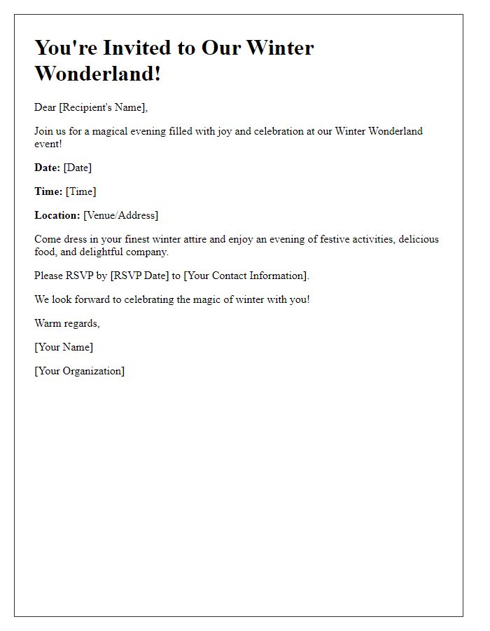 Letter template of winter wonderland event invitation