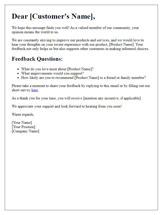 Letter template of retail product feedback collection for loyal brand advocates