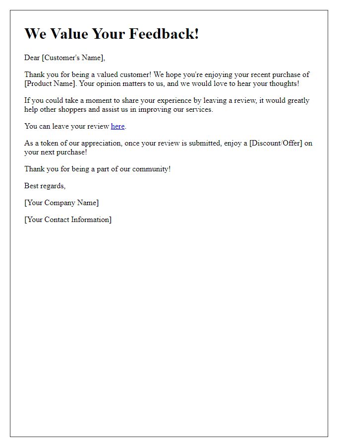 Letter template of retail product review reminder for repeat customers