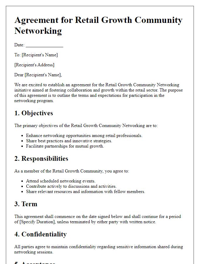 Letter template of Agreement for Retail Growth Community Networking