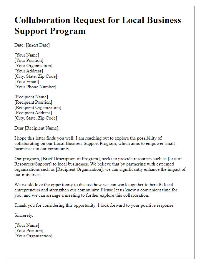 Letter template of Collaboration Request for Local Business Support Program