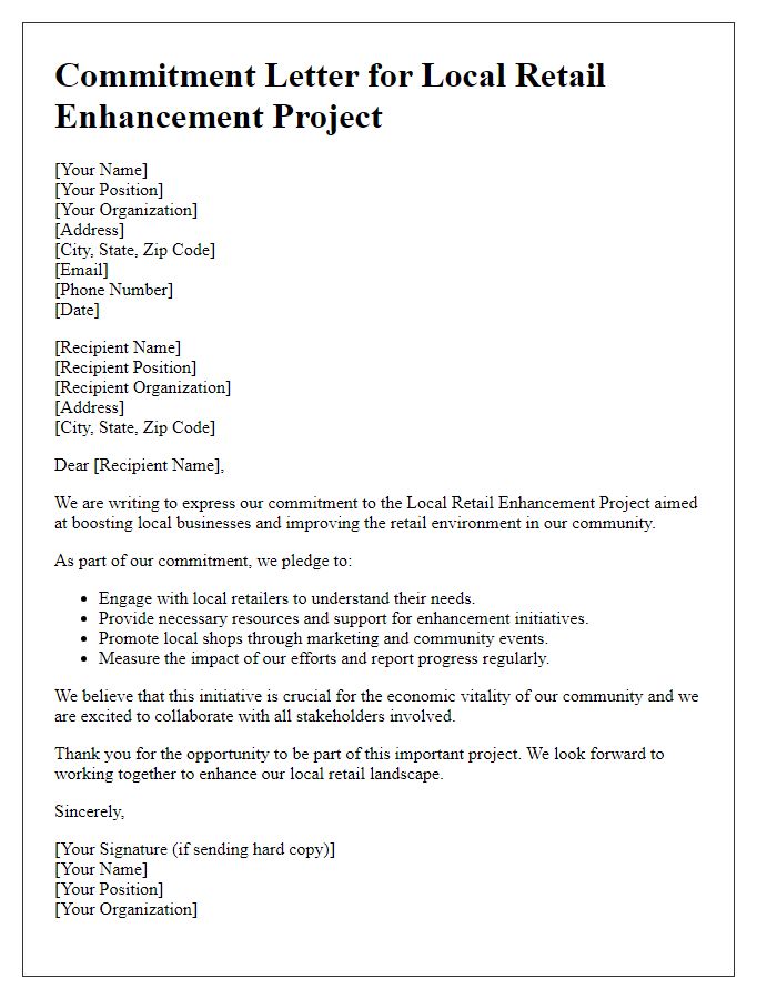 Letter template of Commitment Letter for Local Retail Enhancement Project