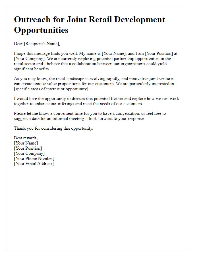 Letter template of Outreach for Joint Retail Development Opportunities