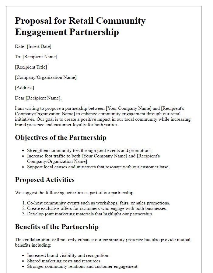 Letter template of Proposal for Retail Community Engagement Partnership