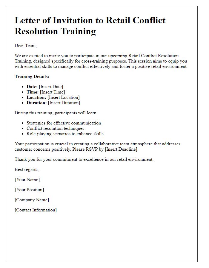 Letter template of retail conflict resolution training for cross-training.