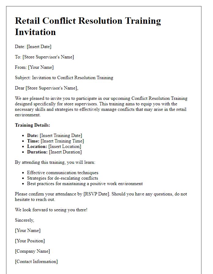 Letter template of retail conflict resolution training for store supervisors.