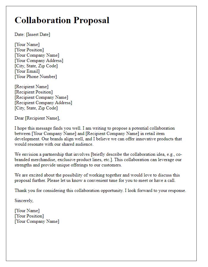 Letter template of retail item collaboration proposal