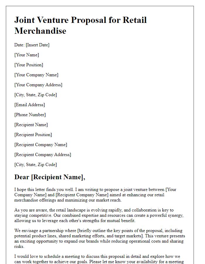 Letter template of retail merchandise joint venture proposal