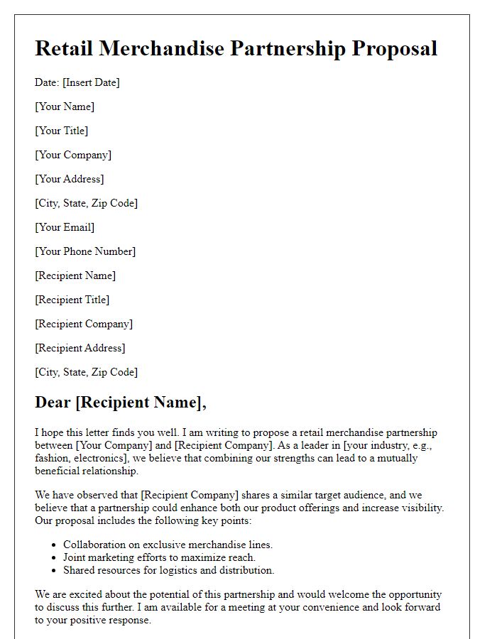 Letter template of retail merchandise partnership proposal