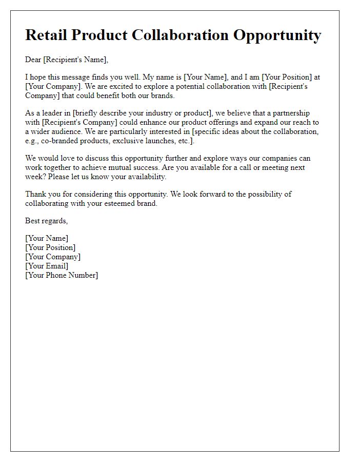 Letter template of retail product collaboration opportunity