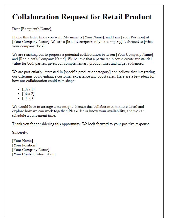 Letter template of retail product collaboration request