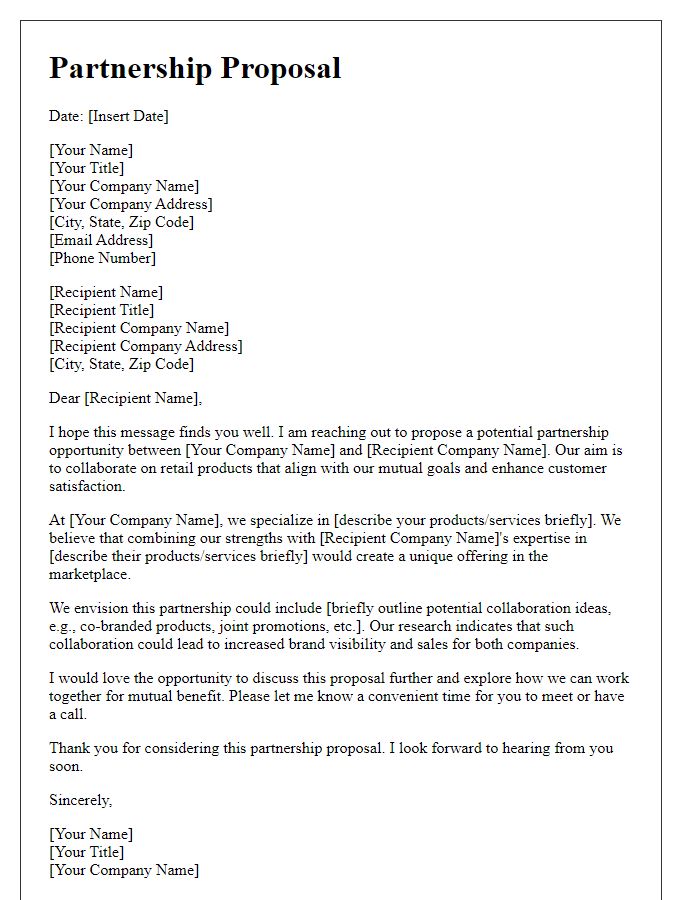 Letter template of retail products partnership letter