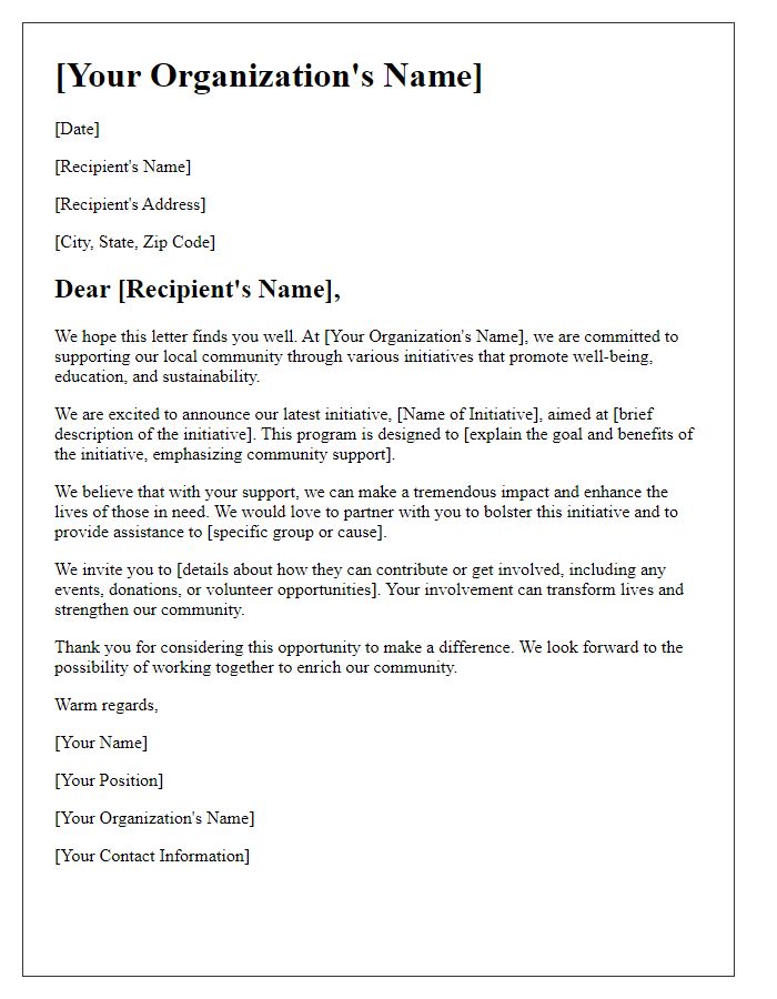 Letter template of retail non-profit community support initiative