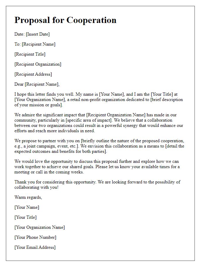 Letter template of retail non-profit cooperation suggestion