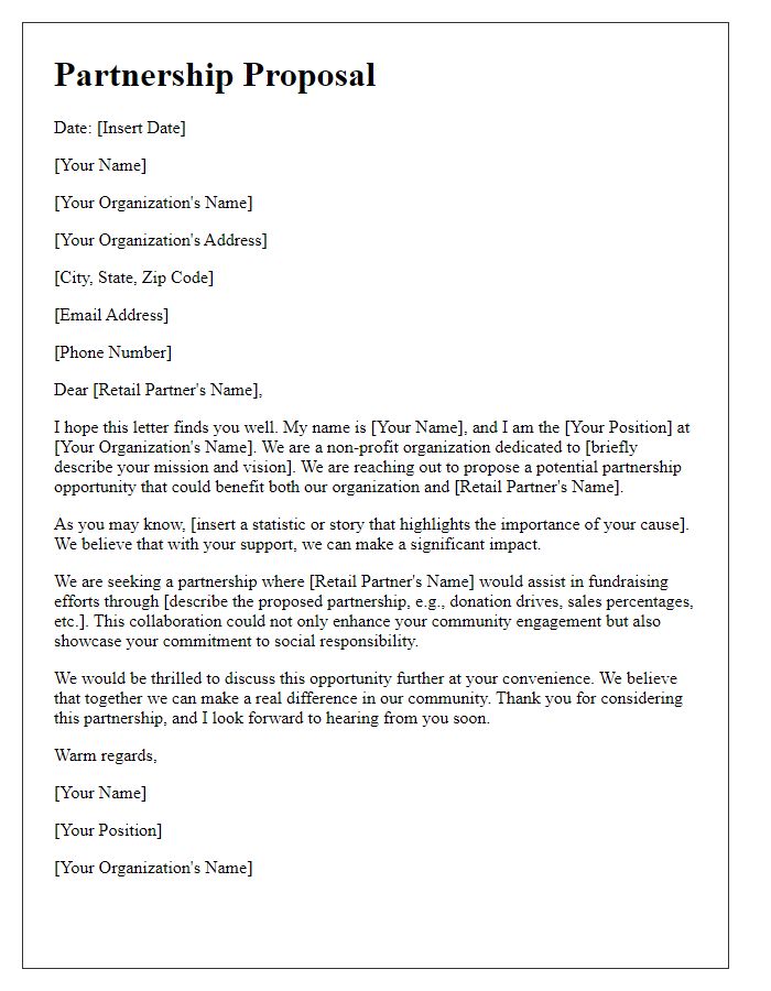 Letter template of retail non-profit fundraising partnership