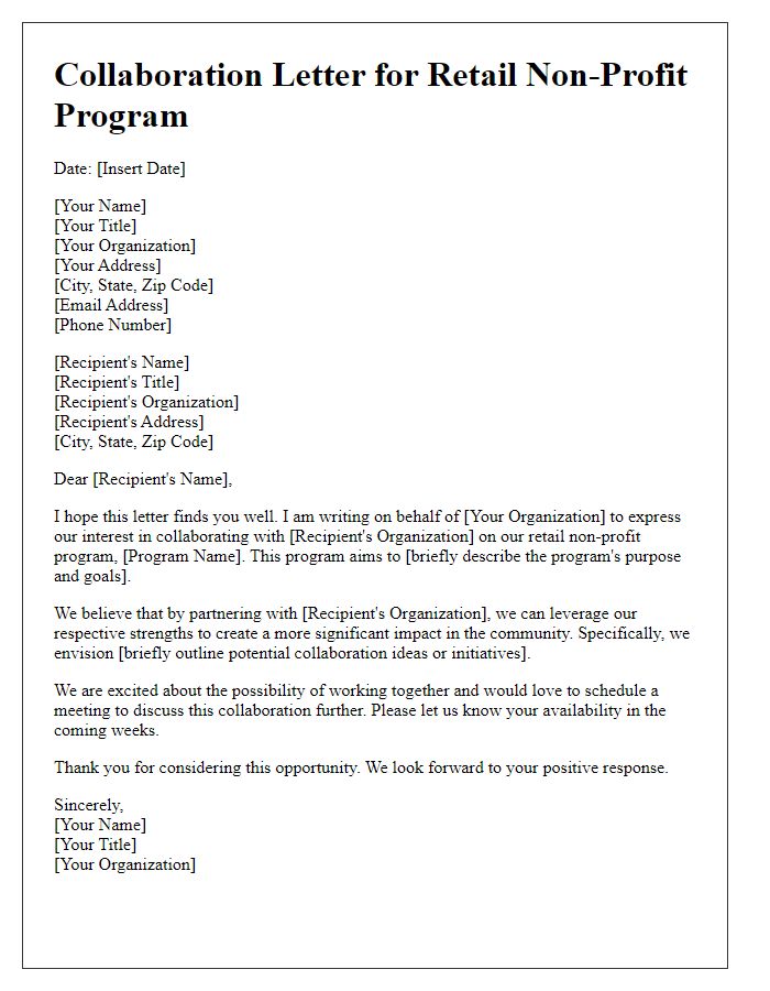 Letter template of retail non-profit program collaboration