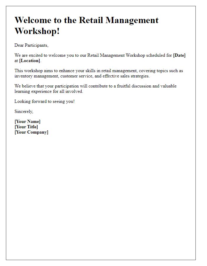 Letter template of greeting for retail management workshop.