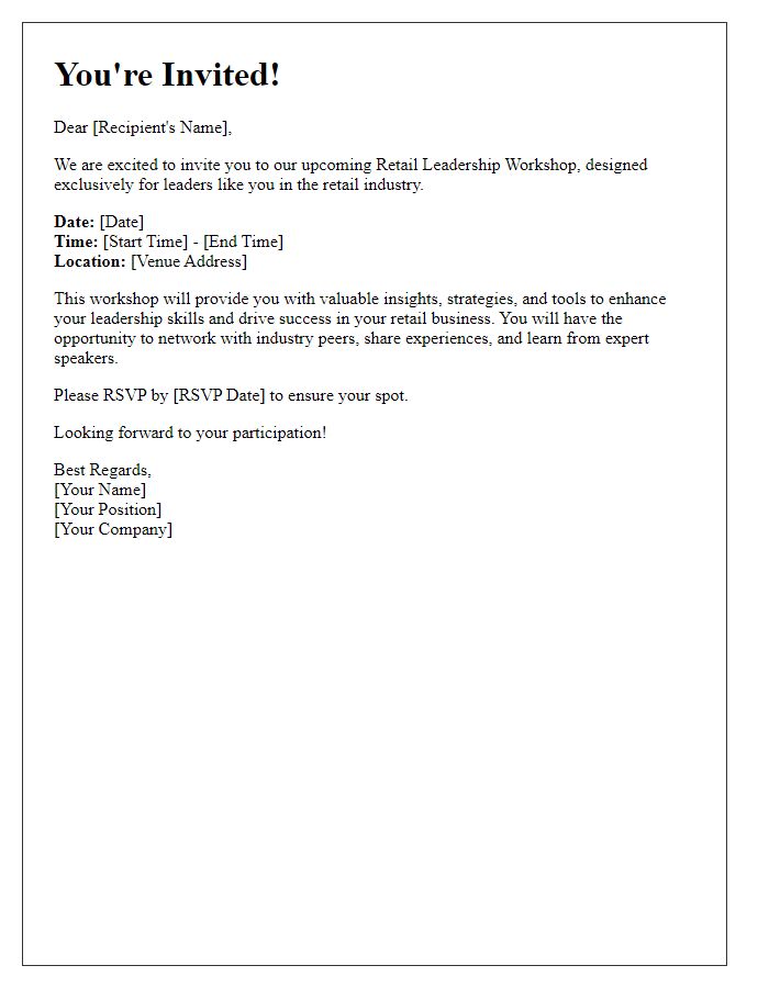 Letter template of invitation to retail leadership workshop.