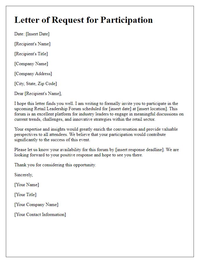 Letter template of request for participation in retail leadership forum.
