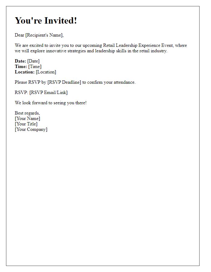 Letter template of RSVP invitation for retail leadership experience.