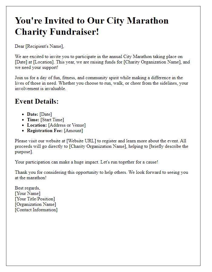 Letter template of city marathon charity fundraising invitation