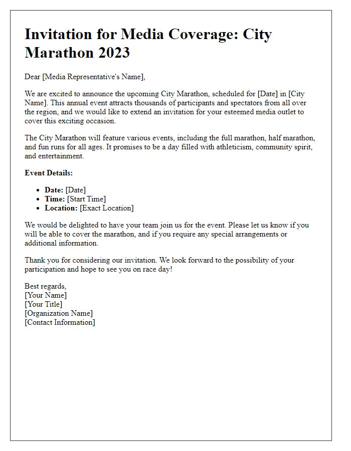 Letter template of city marathon media coverage invitation