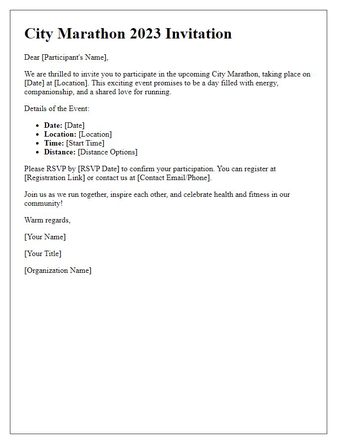 Letter template of city marathon participant invitation