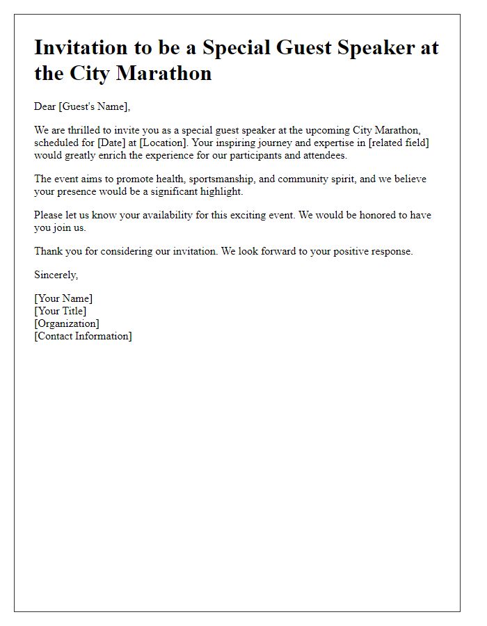 Letter template of city marathon special guest speaker invitation