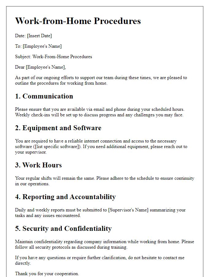 Letter template of retail employee work-from-home procedures