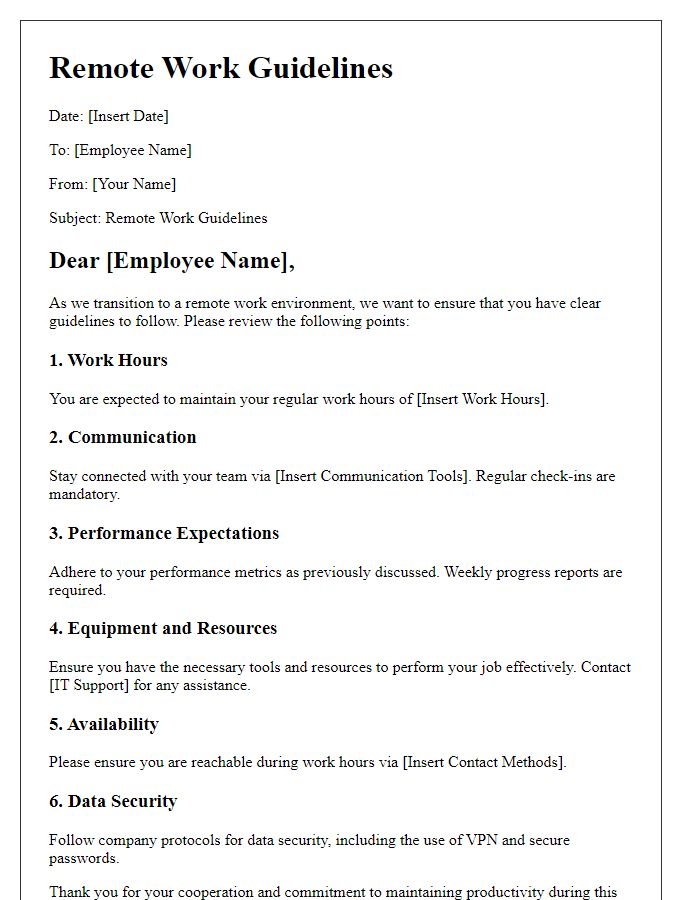 Letter template of retail remote work guidelines