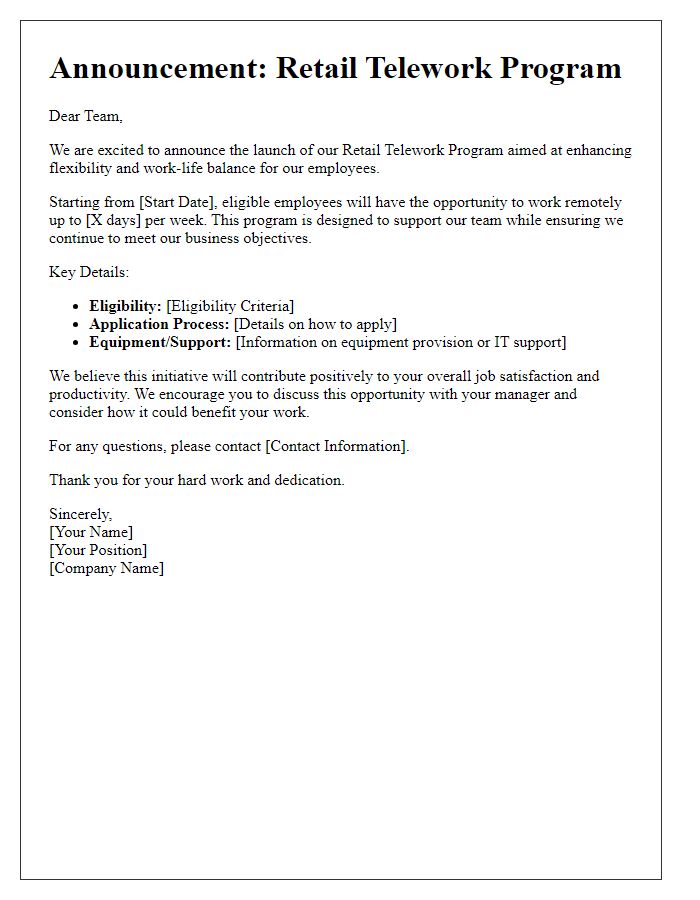 Letter template of retail telework program announcement