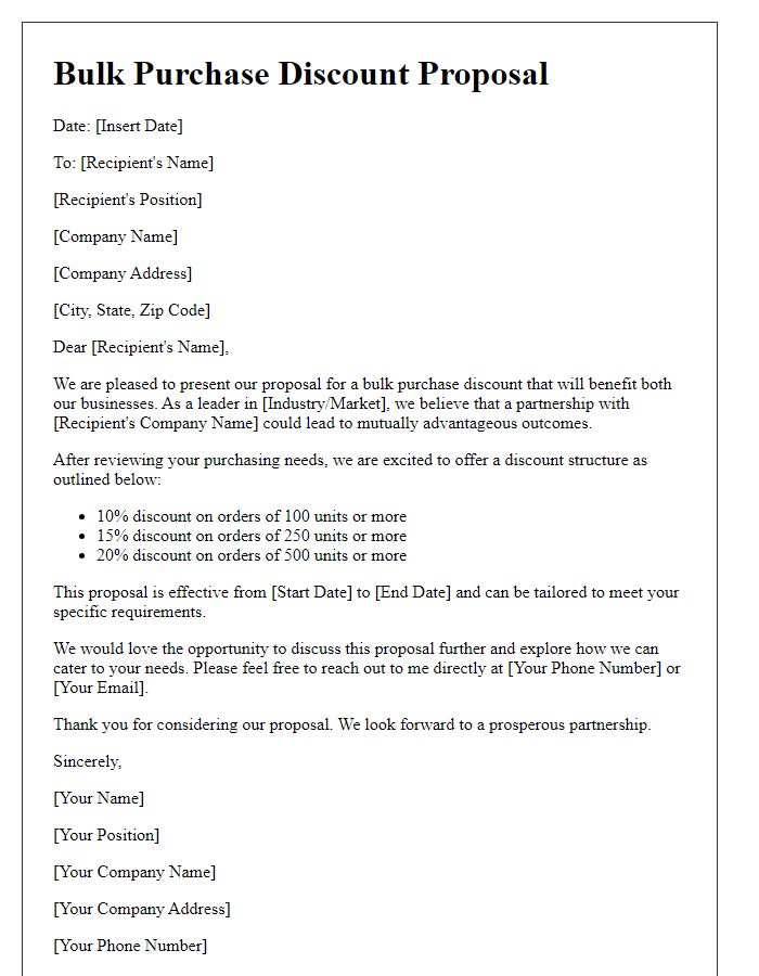 Letter template of retail bulk purchase discount proposal.