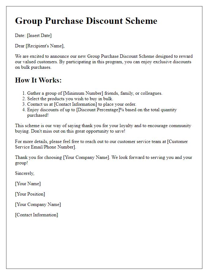 Letter template of retail group purchase discount scheme.