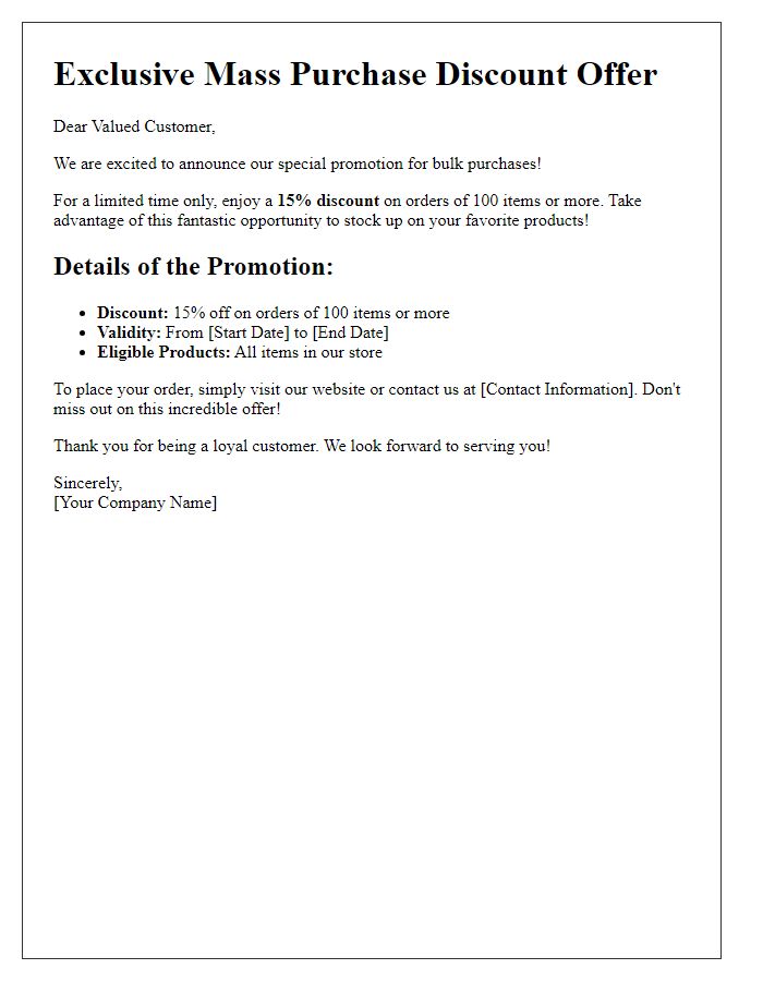 Letter template of retail mass purchase discount promotion.