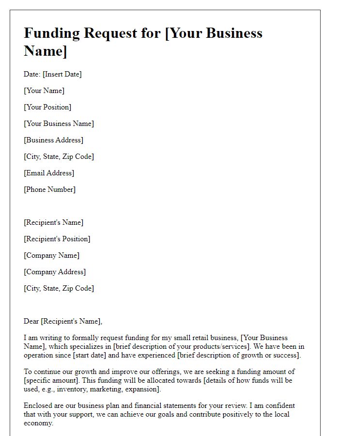 Letter template of funding request for small retail business
