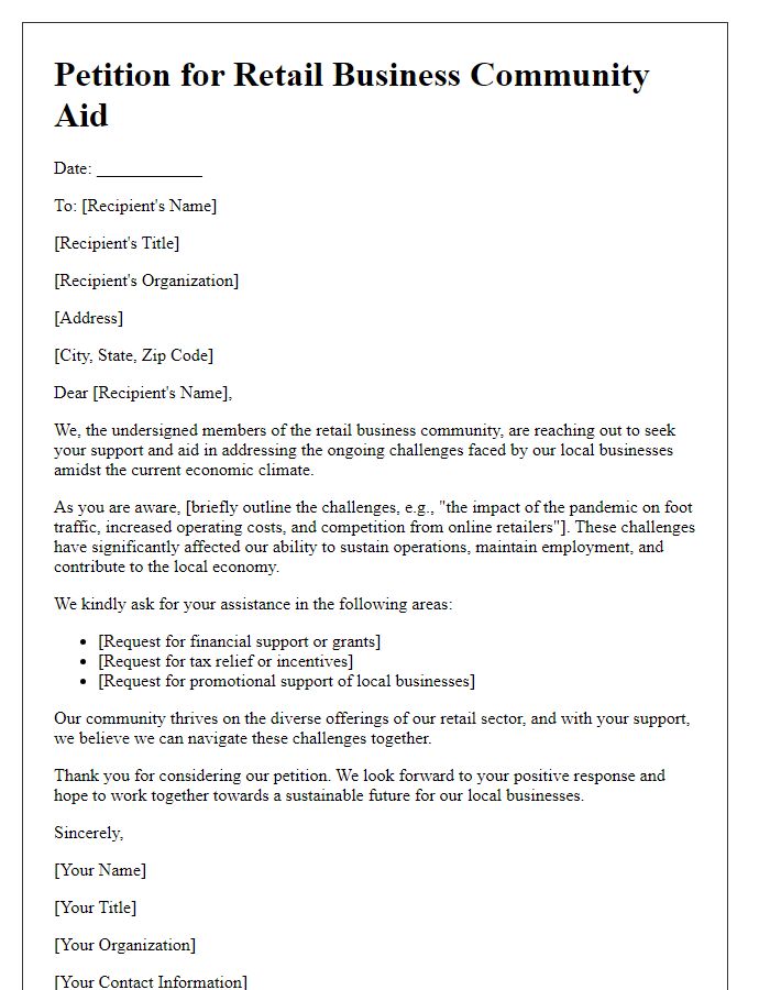 Letter template of petition for retail business community aid