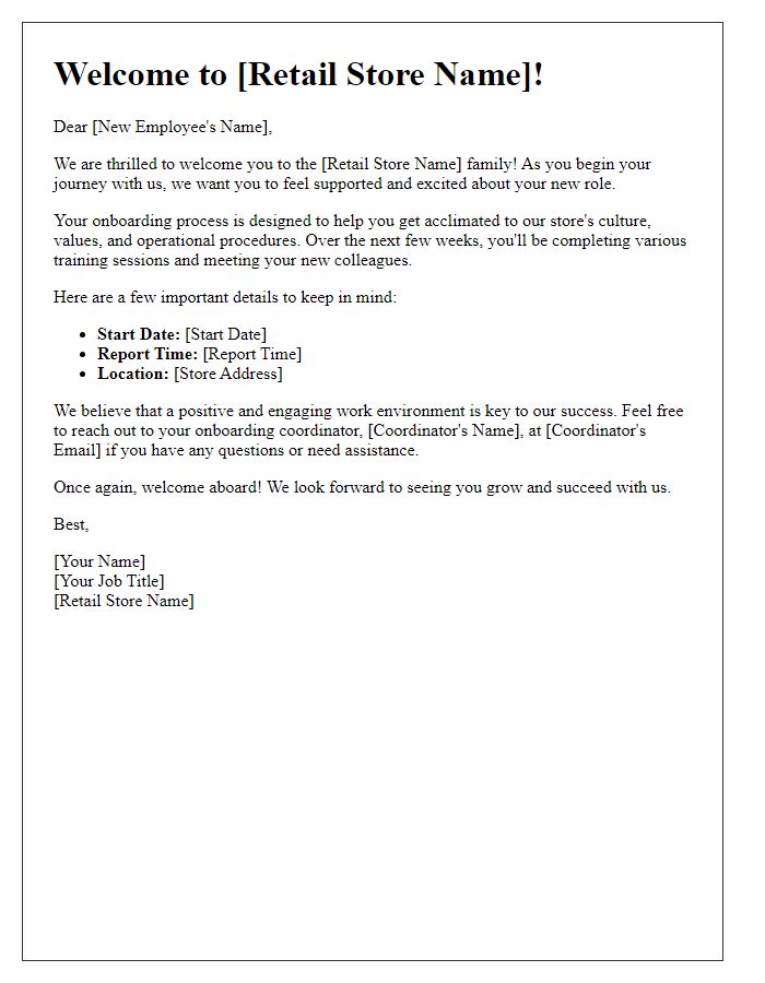 Letter template of retail onboarding welcome message