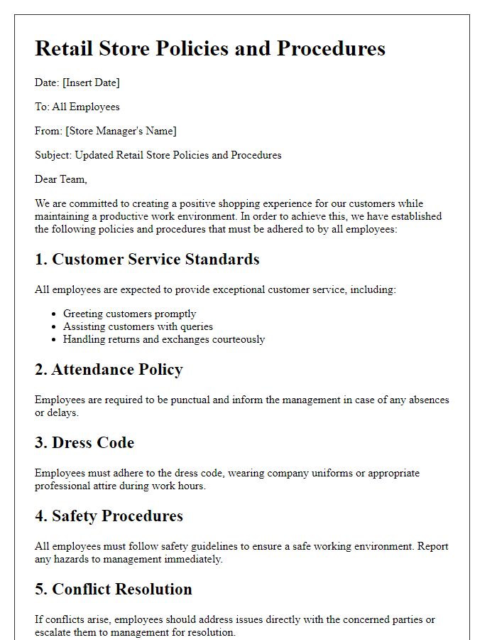 Letter template of retail store policies and procedures