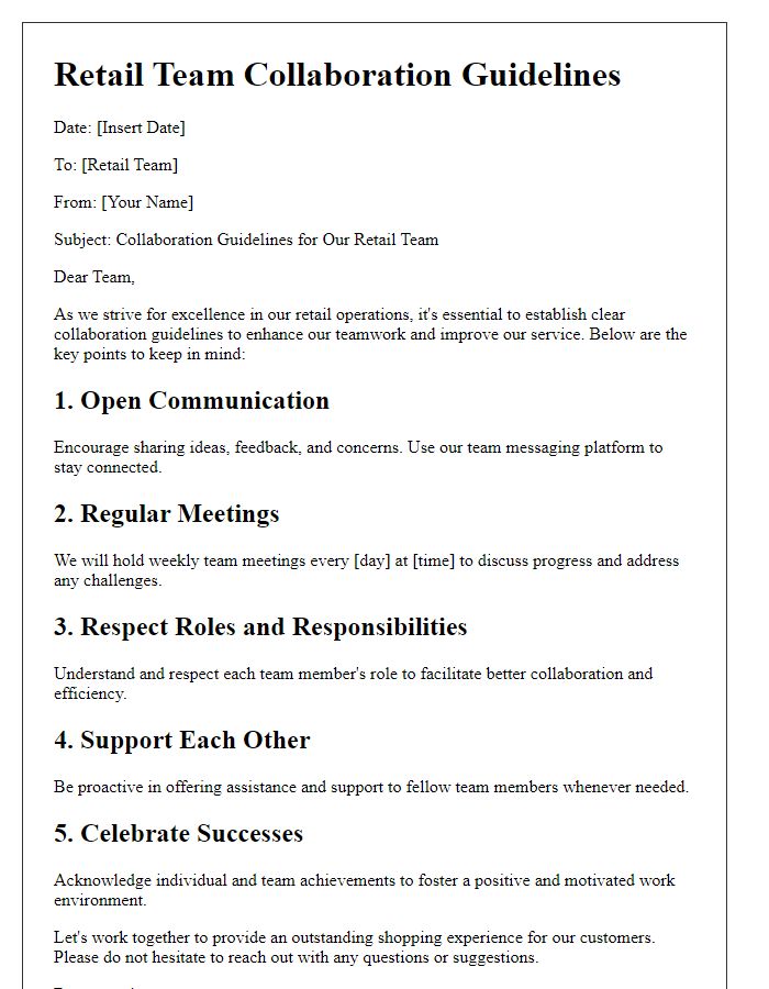 Letter template of retail team collaboration guidelines