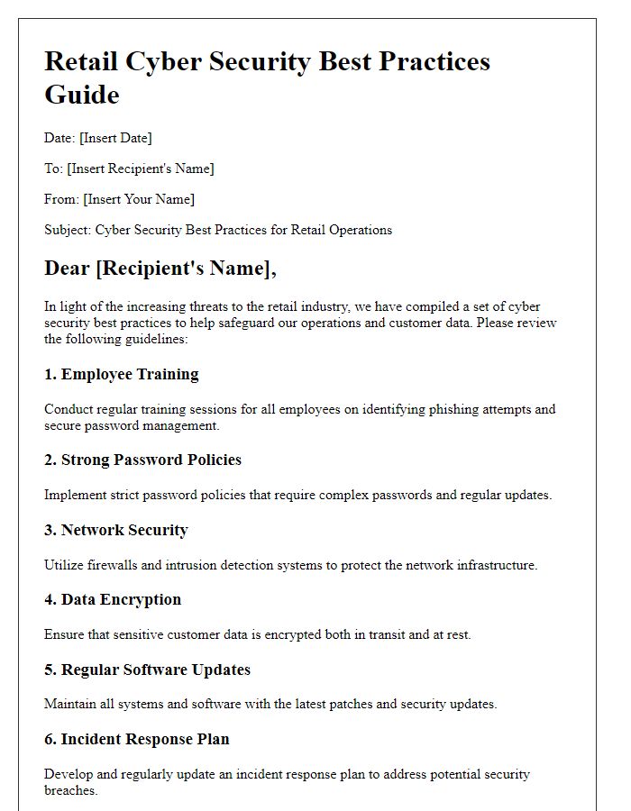 Letter template of retail cyber security best practices guide